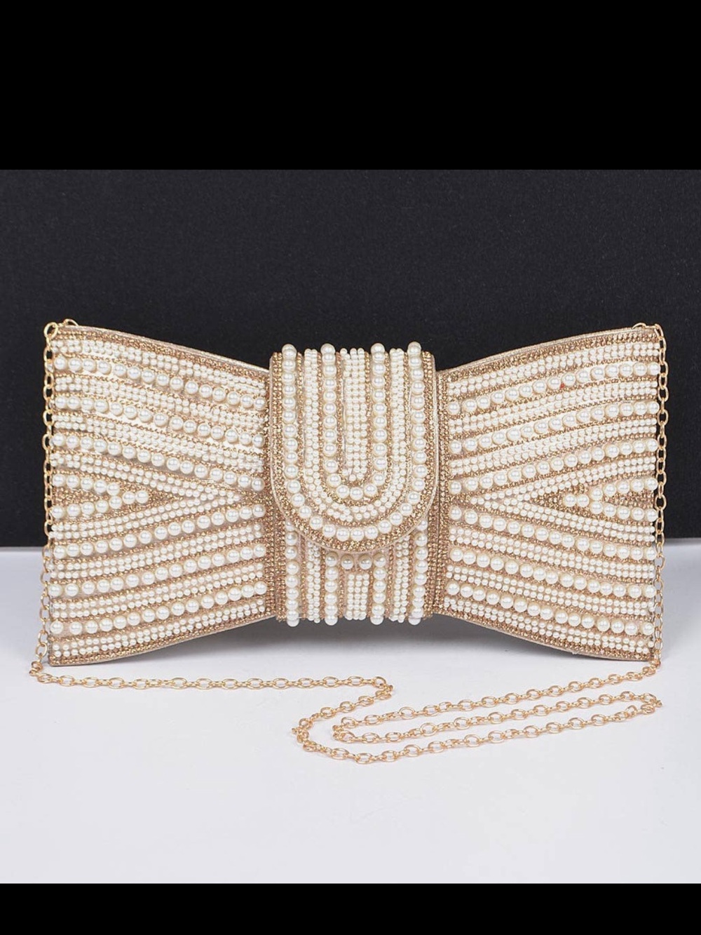Rhinestone & Pearl Bow Clutch Evening Bag- NWT